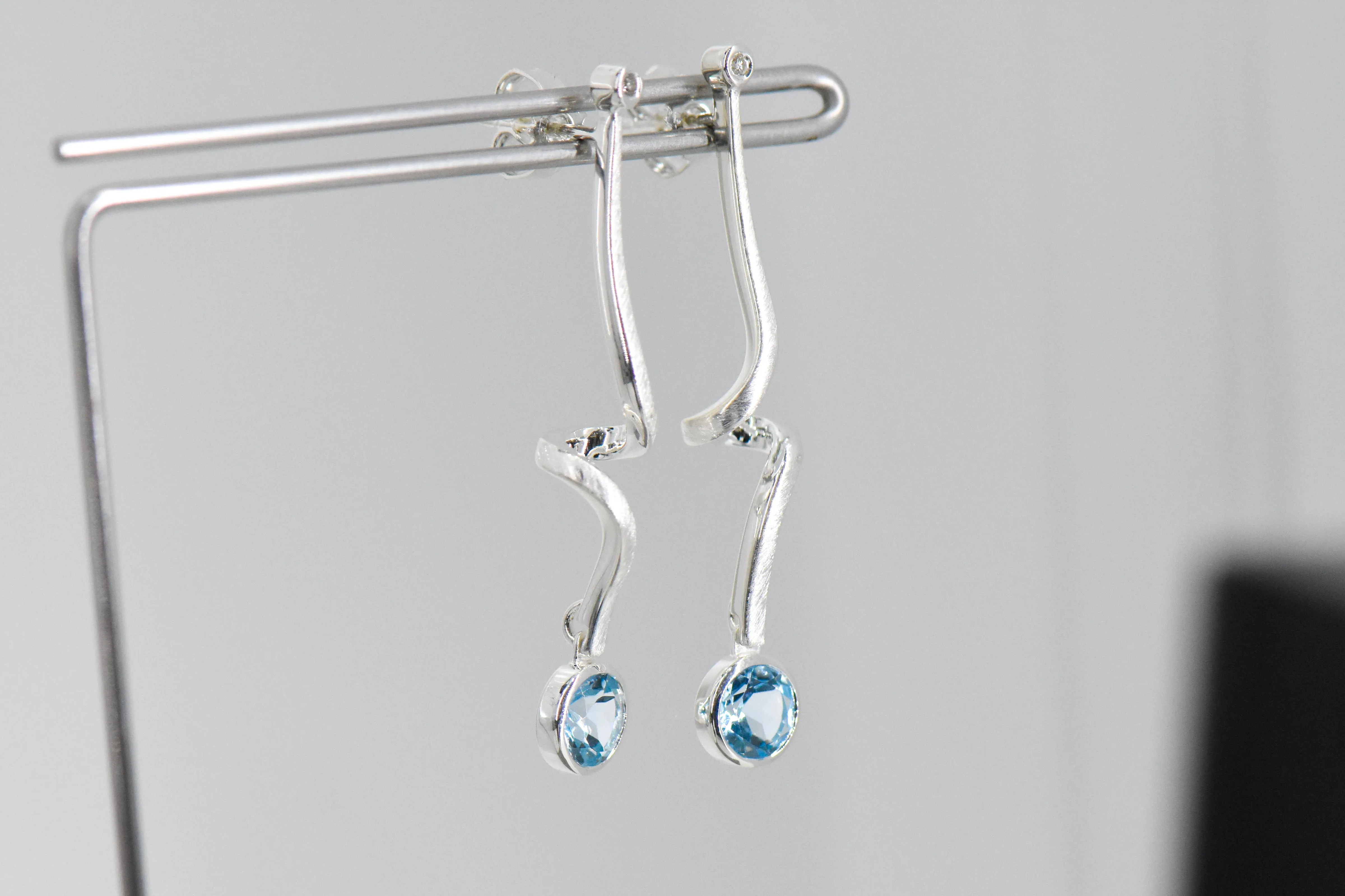 Pirouette Earrings Medium Blue Topaz and Diamonds