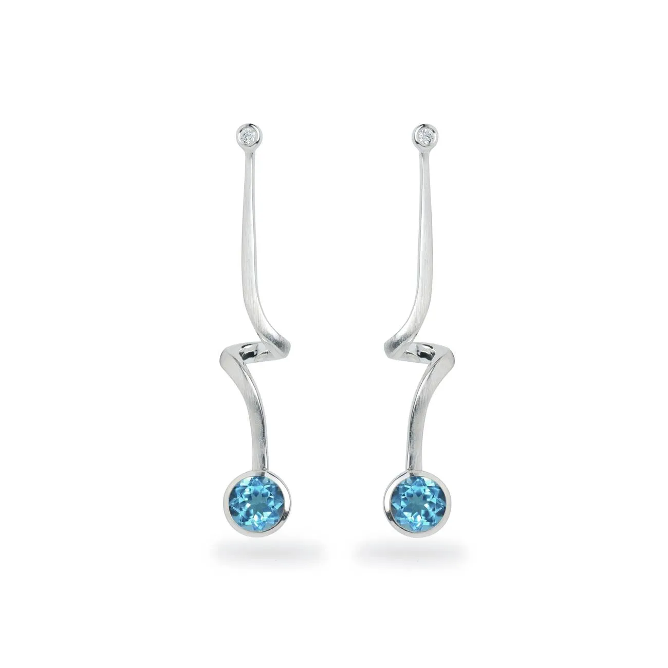 Pirouette Earrings Medium Blue Topaz and Diamonds