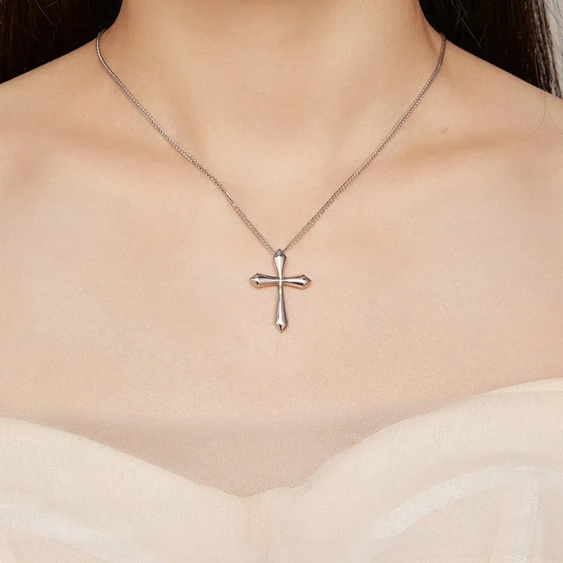 Platinum Plated 925 Solid Sterling Silver Classic Cross Pendant Crucifix Necklace Faithful For Women Girls