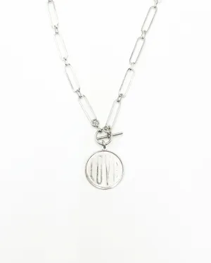 "LOVE" COIN DISC NECKLACE WITH CHAIN LINK AND TOGGLE