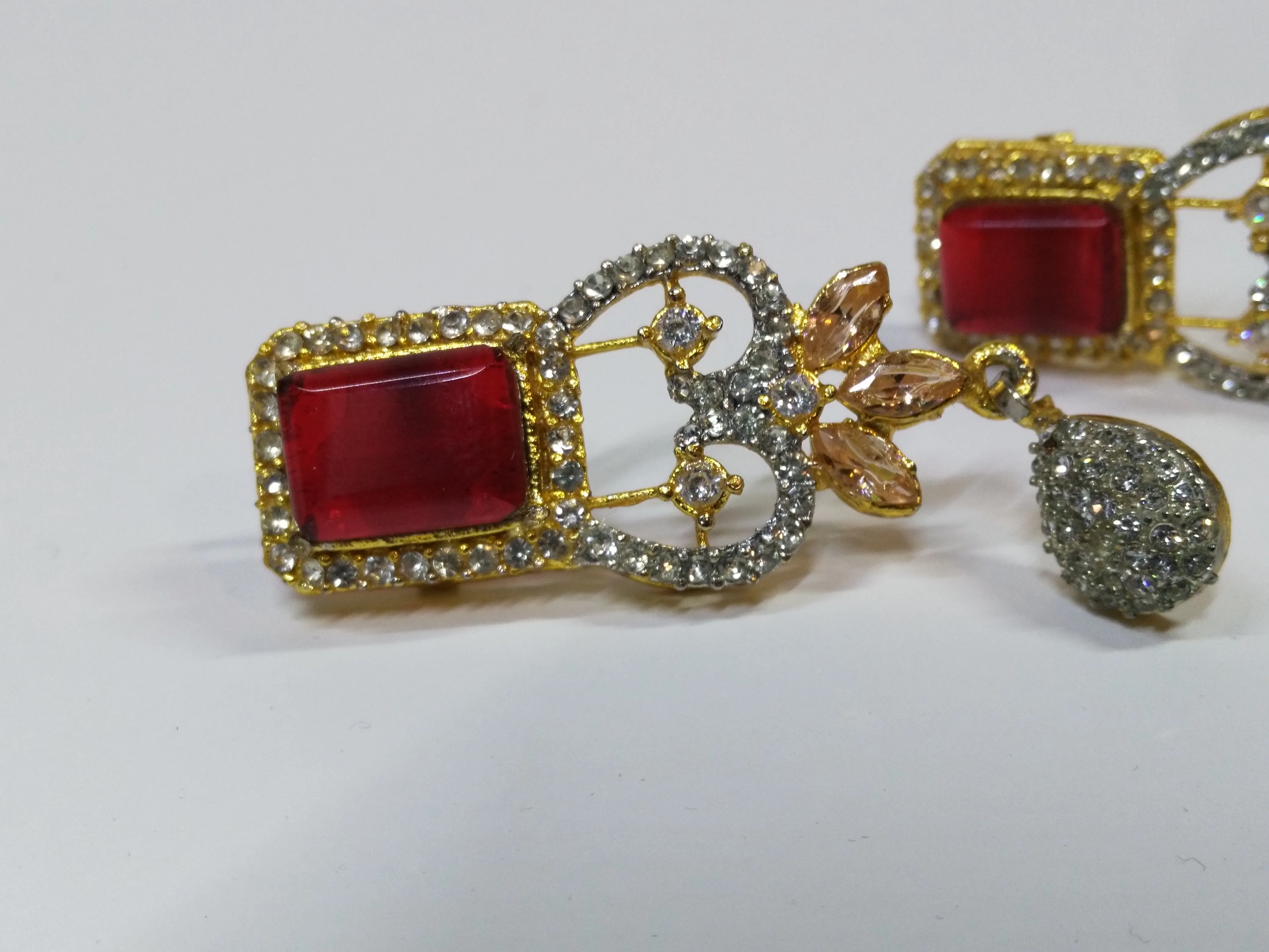 Red Bold Big sized Earrings with golden base