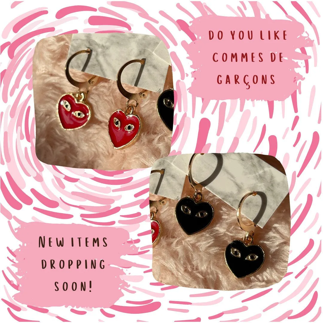 Red or Black Heart with Eyes Huggie Hoops