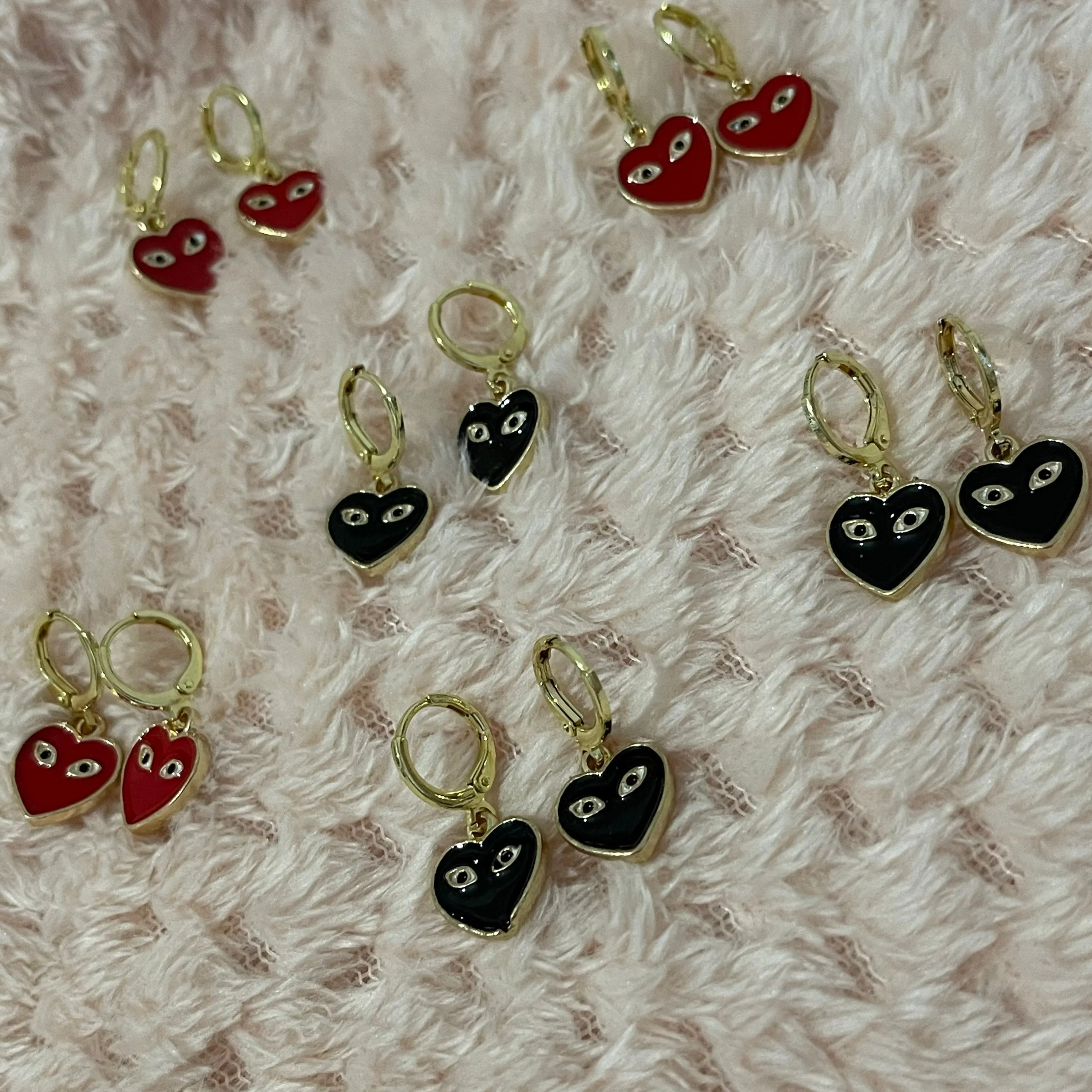 Red or Black Heart with Eyes Huggie Hoops