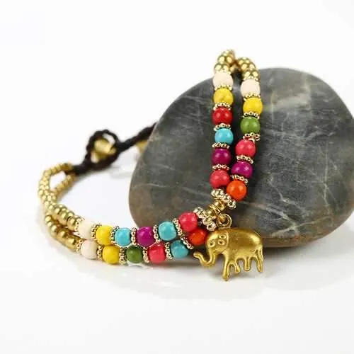 Retro Elephant Pendant Hand-wove Adjustable Women Bracelet