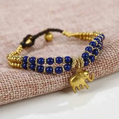 Retro Elephant Pendant Hand-wove Adjustable Women Bracelet