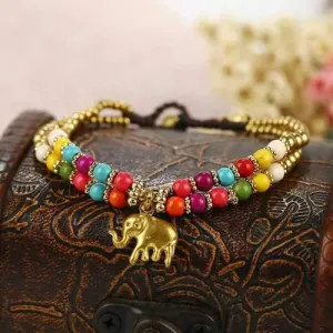 Retro Elephant Pendant Hand-wove Adjustable Women Bracelet