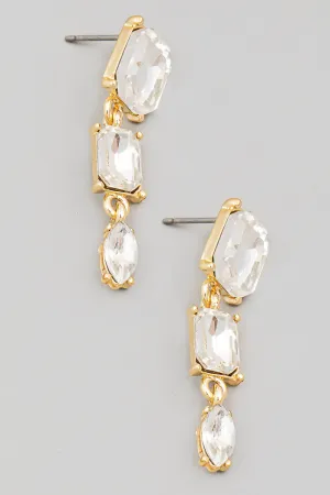 Rhinestone Chain Drop Hook Gold Earrings