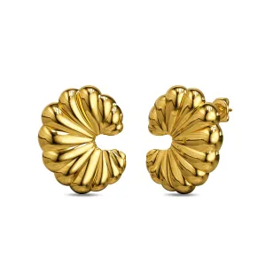 Ridged Crescent Gold layered Stud Earrings