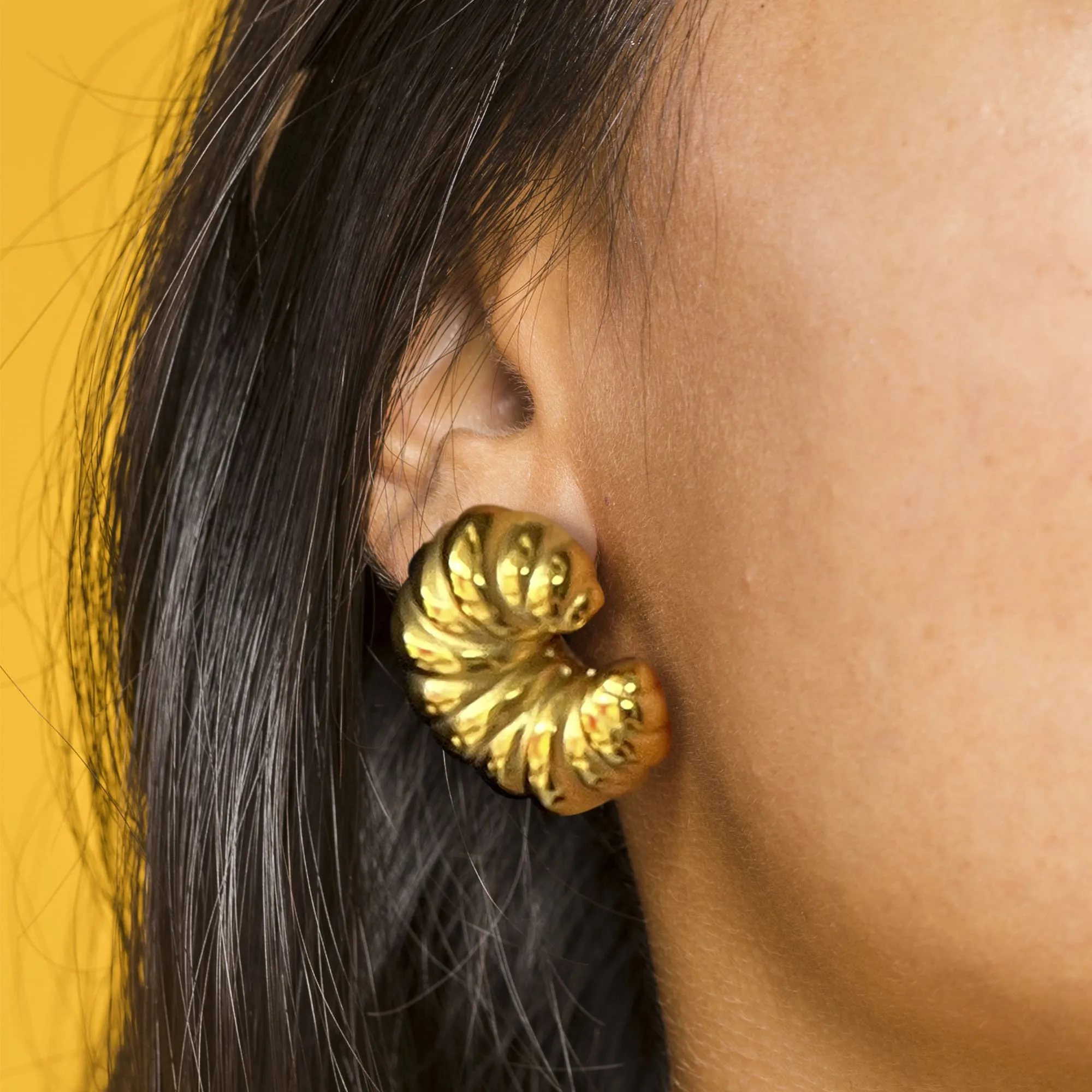 Ridged Crescent Gold layered Stud Earrings