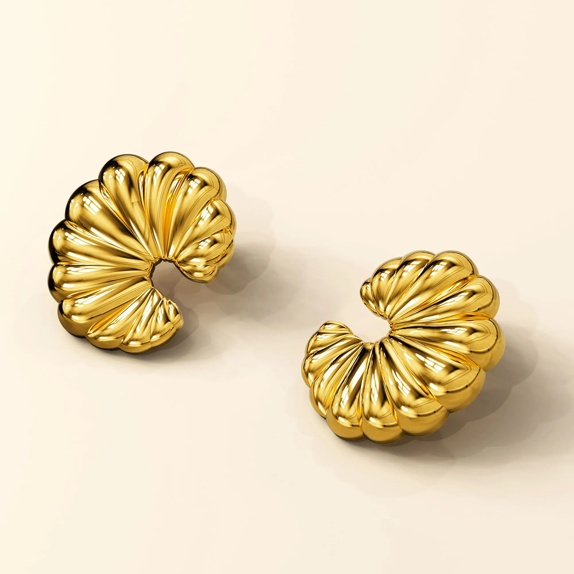 Ridged Crescent Gold layered Stud Earrings