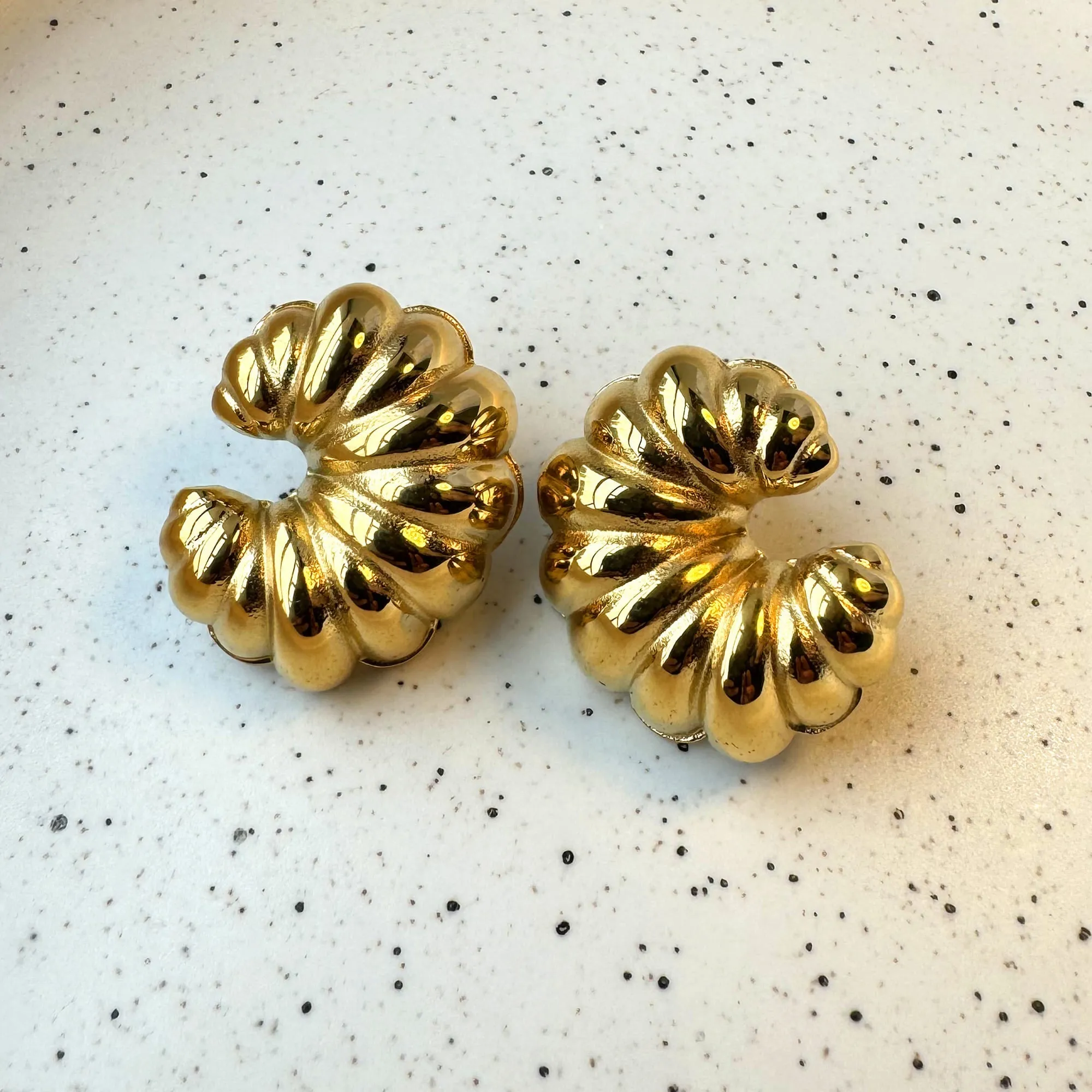 Ridged Crescent Gold layered Stud Earrings