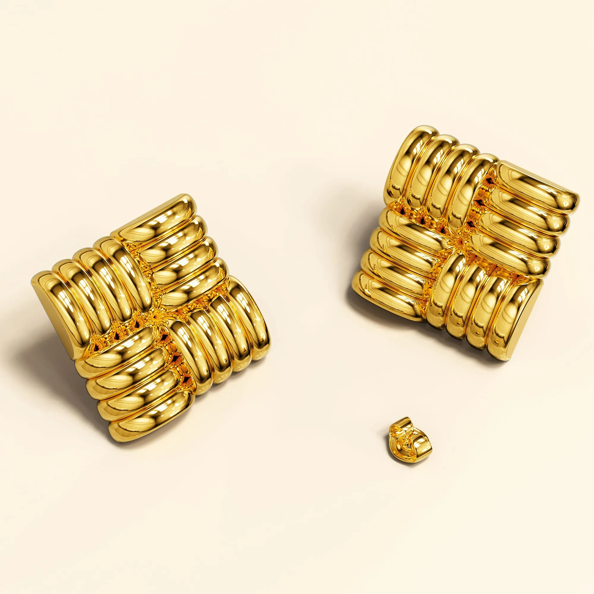 Ridged Square Gold layered Stud Earrings