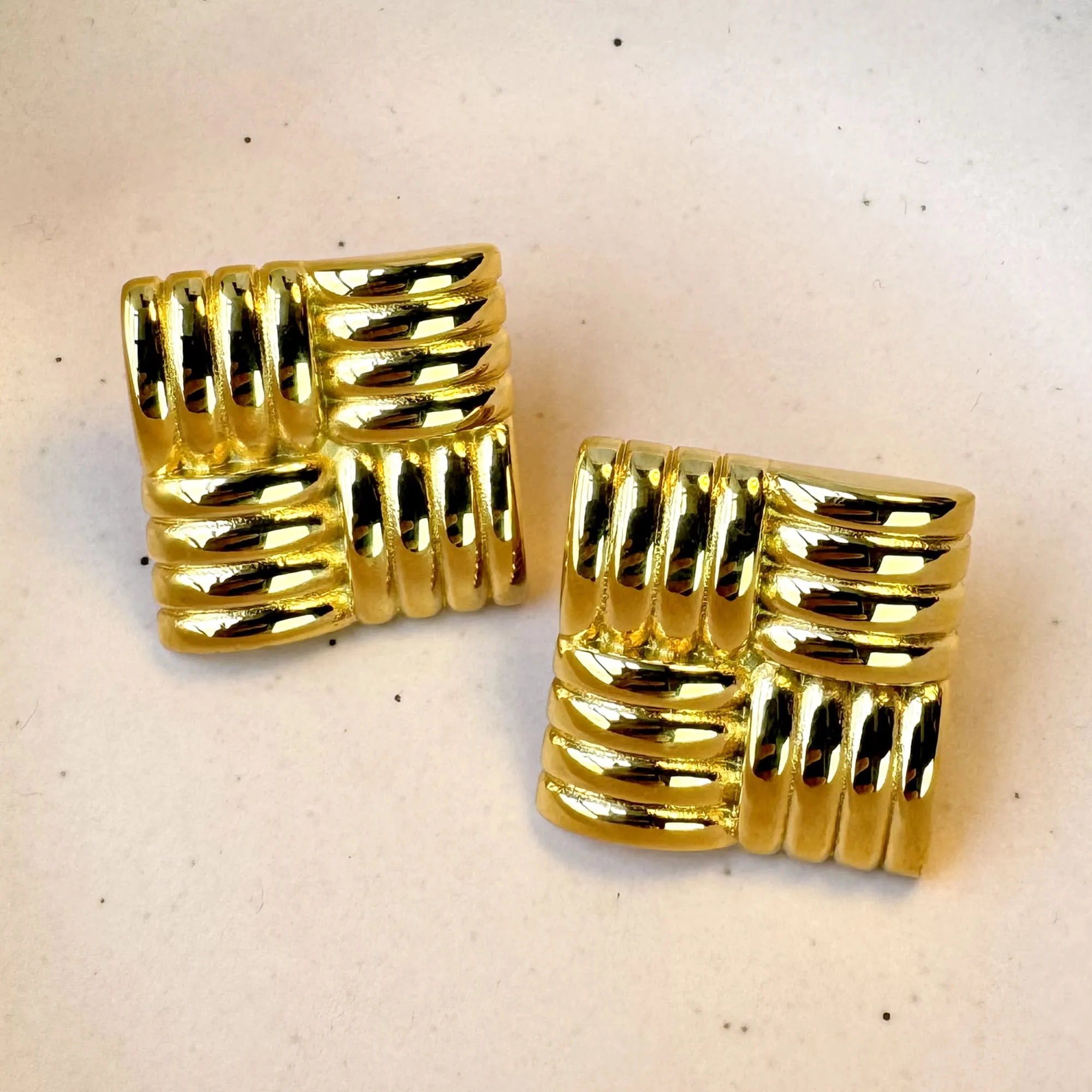 Ridged Square Gold layered Stud Earrings