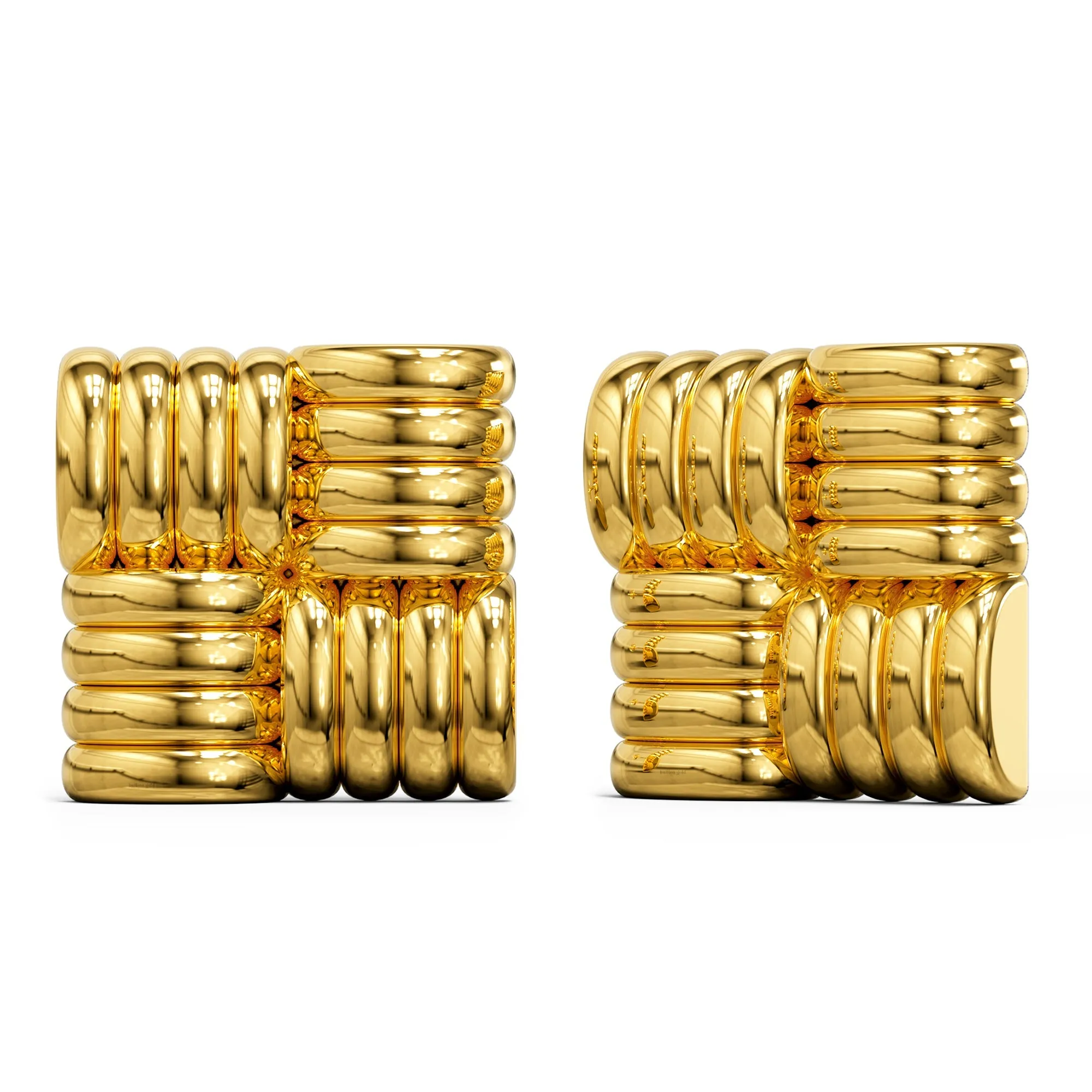 Ridged Square Gold layered Stud Earrings