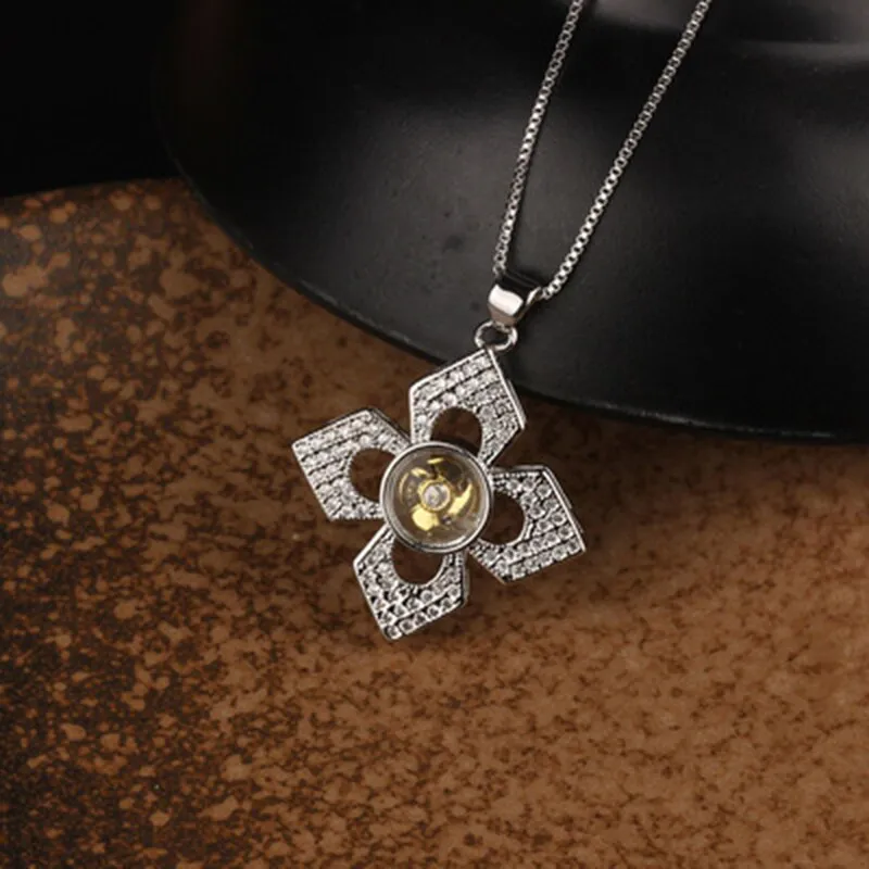 Rotatable Windmill Pendant Necklace AAA Cubic Zirconia Pave Gold Silver Color Crystal Necklace Jewelry