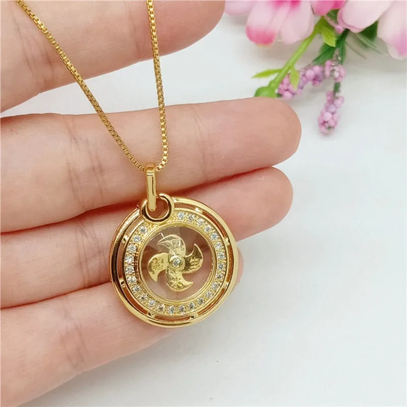 Rotatable Windmill Pendant Necklace AAA Cubic Zirconia Pave Gold Silver Color Crystal Necklace Jewelry