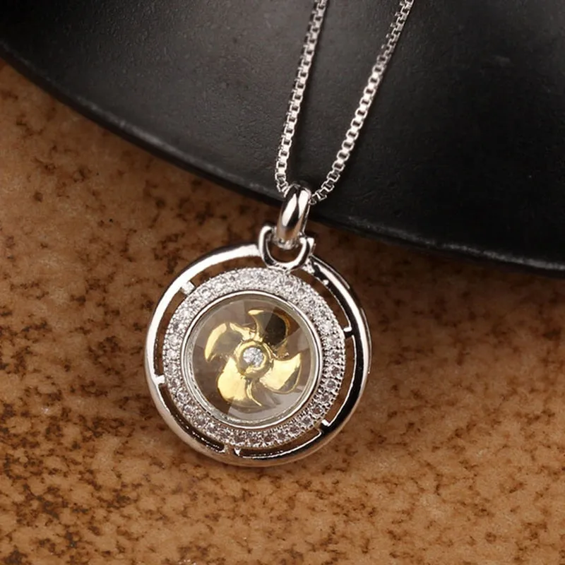 Rotatable Windmill Pendant Necklace AAA Cubic Zirconia Pave Gold Silver Color Crystal Necklace Jewelry