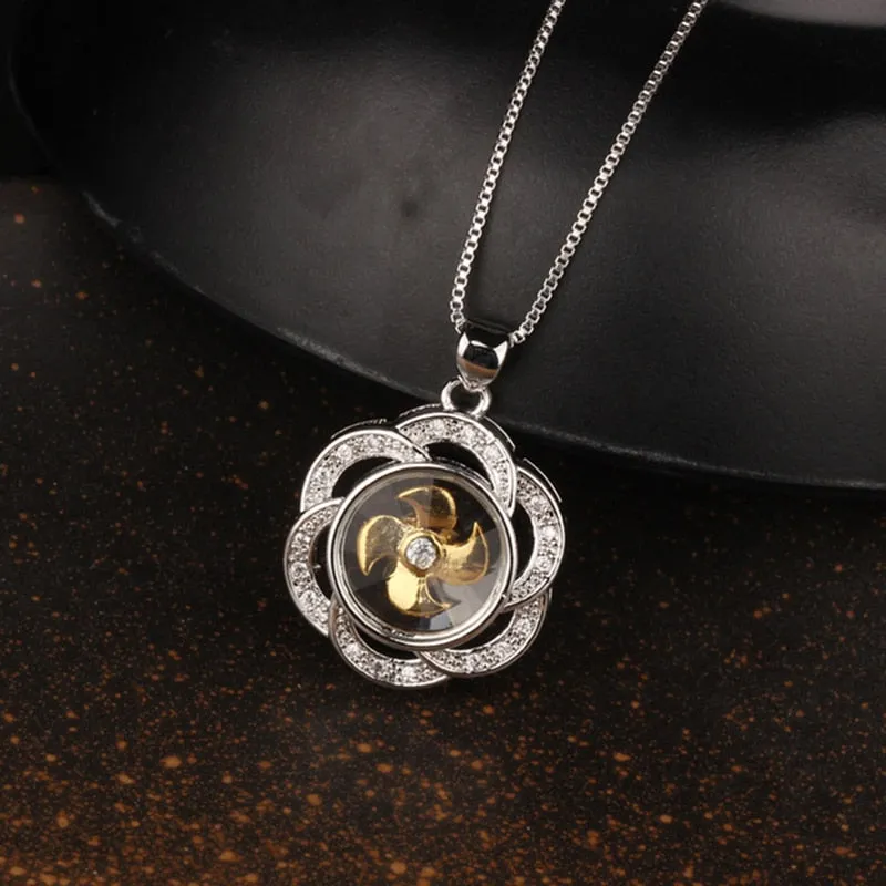 Rotatable Windmill Pendant Necklace AAA Cubic Zirconia Pave Gold Silver Color Crystal Necklace Jewelry