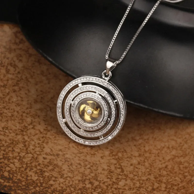 Rotatable Windmill Pendant Necklace AAA Cubic Zirconia Pave Gold Silver Color Crystal Necklace Jewelry