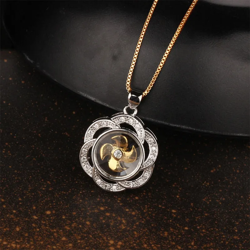 Rotatable Windmill Pendant Necklace AAA Cubic Zirconia Pave Gold Silver Color Crystal Necklace Jewelry