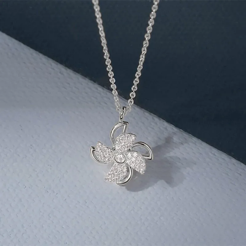 Rotatable Windmill Pendant Necklace AAA Cubic Zirconia Pave Gold Silver Color Crystal Necklace Jewelry