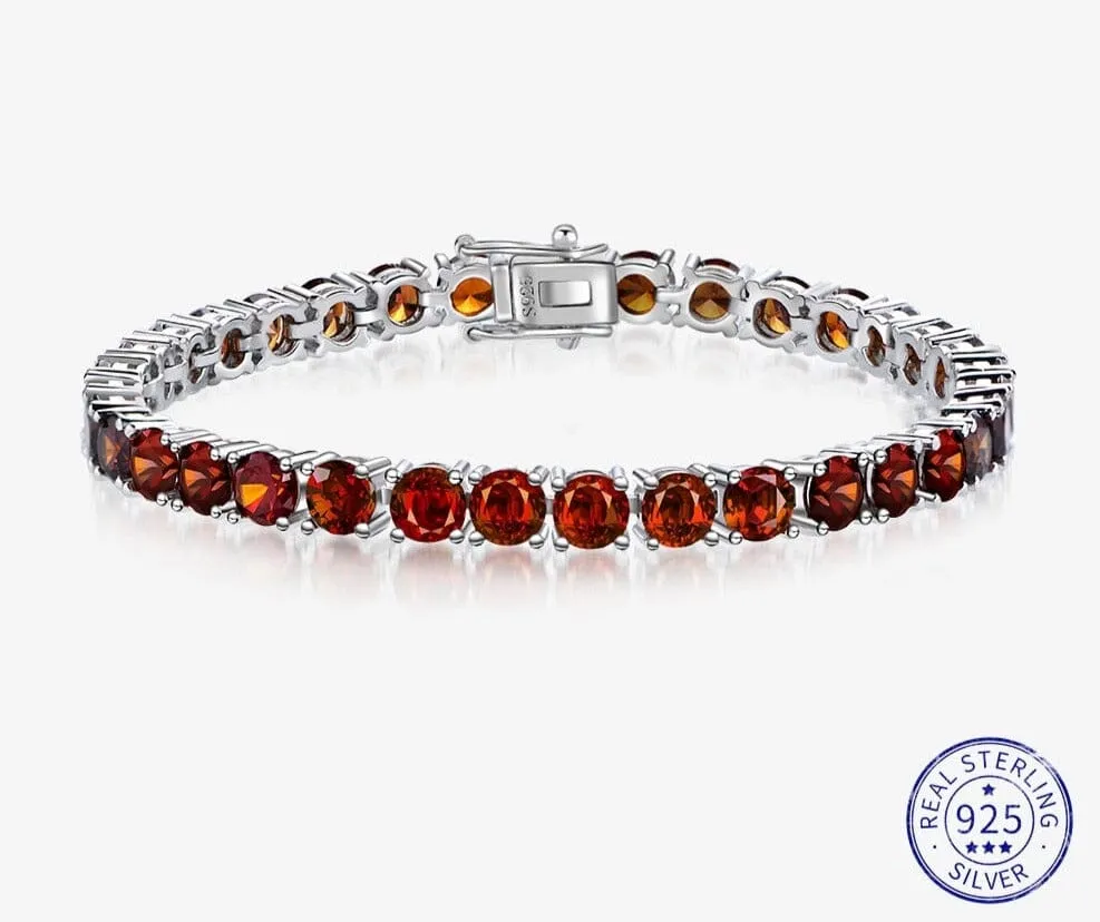 Round 5MM Ruby and Diamond Tennis 925 Sterling Silver Bracelet