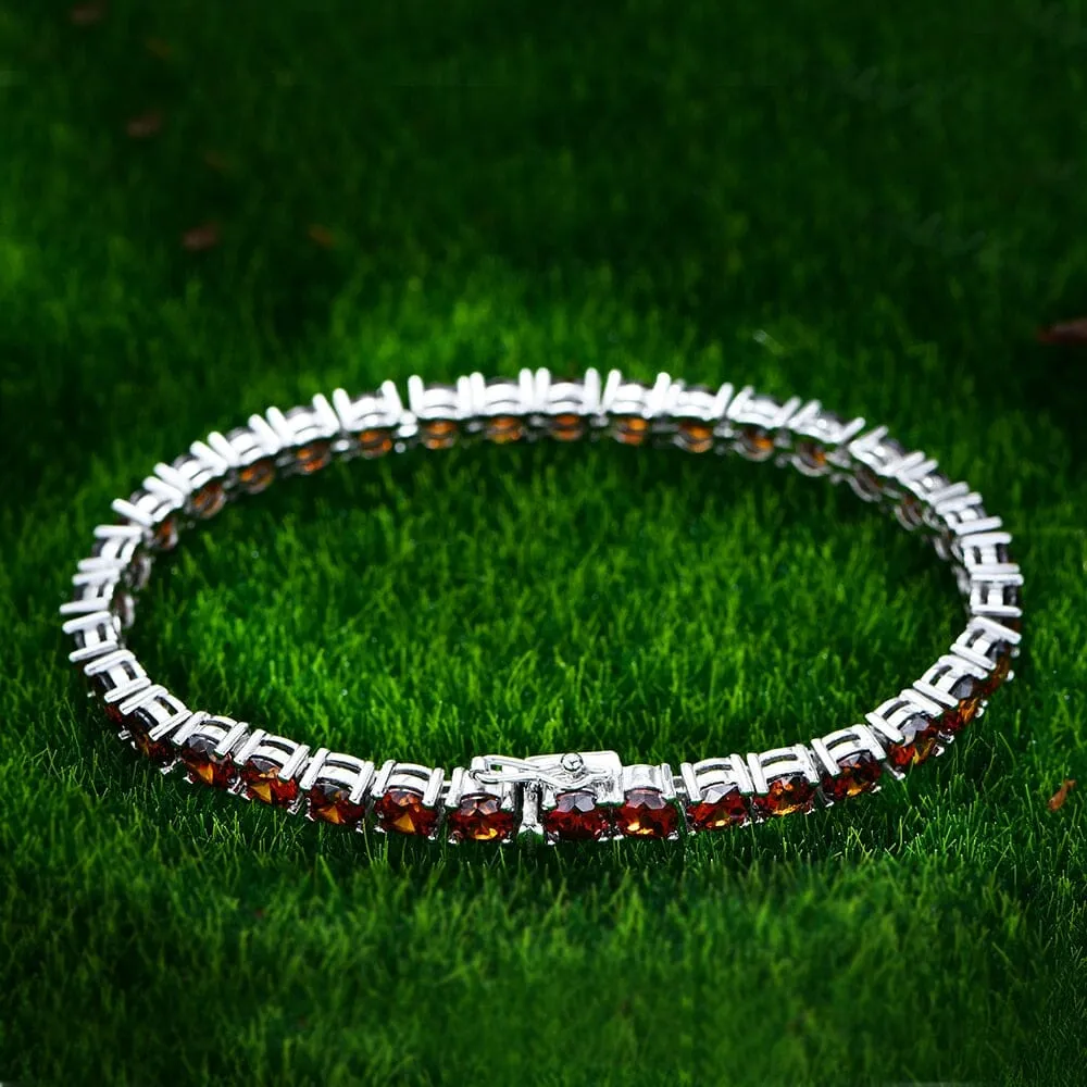 Round 5MM Ruby and Diamond Tennis 925 Sterling Silver Bracelet