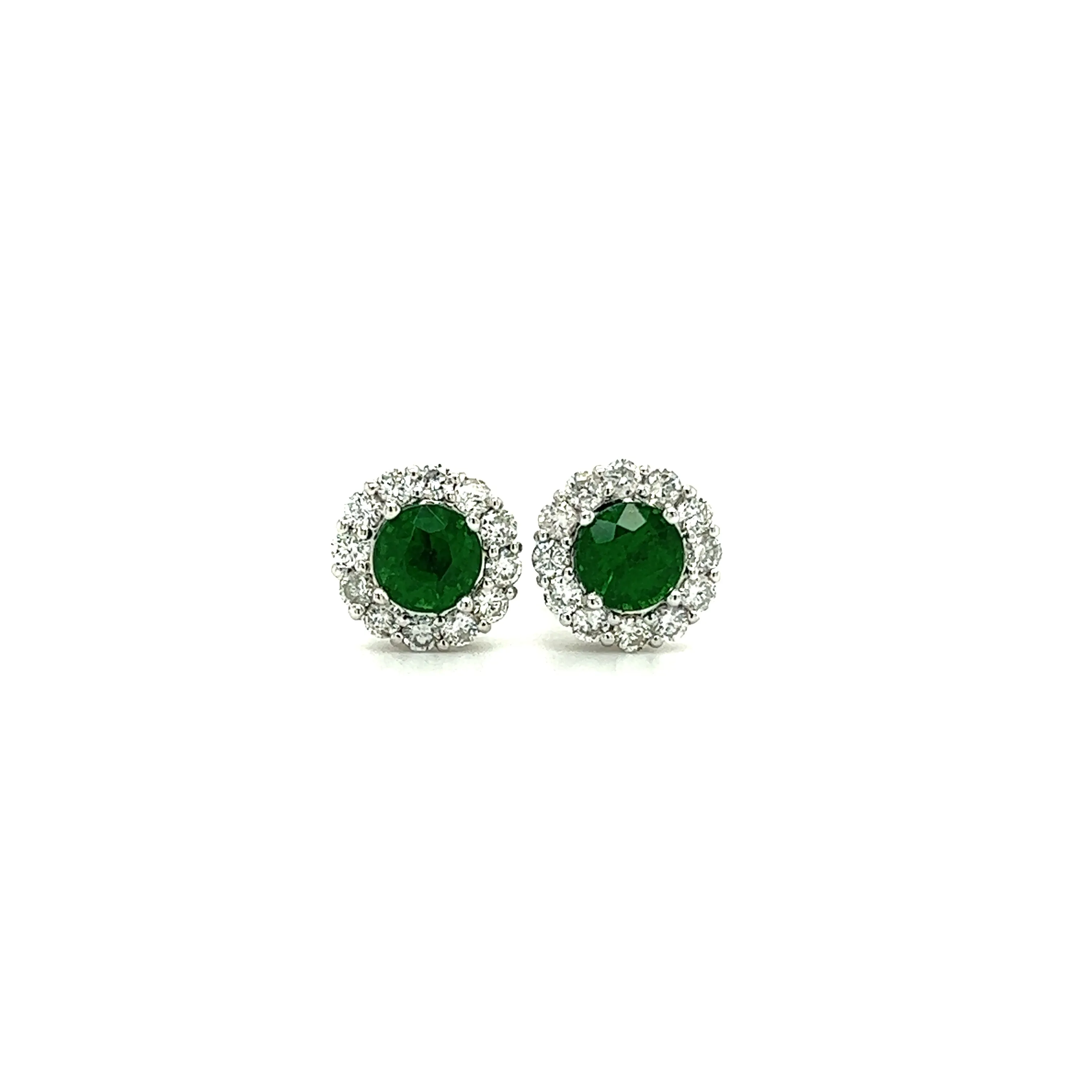 Round Tsavorite Stud Earrings with 0.56ctw of Diamonds in 14K White Gold