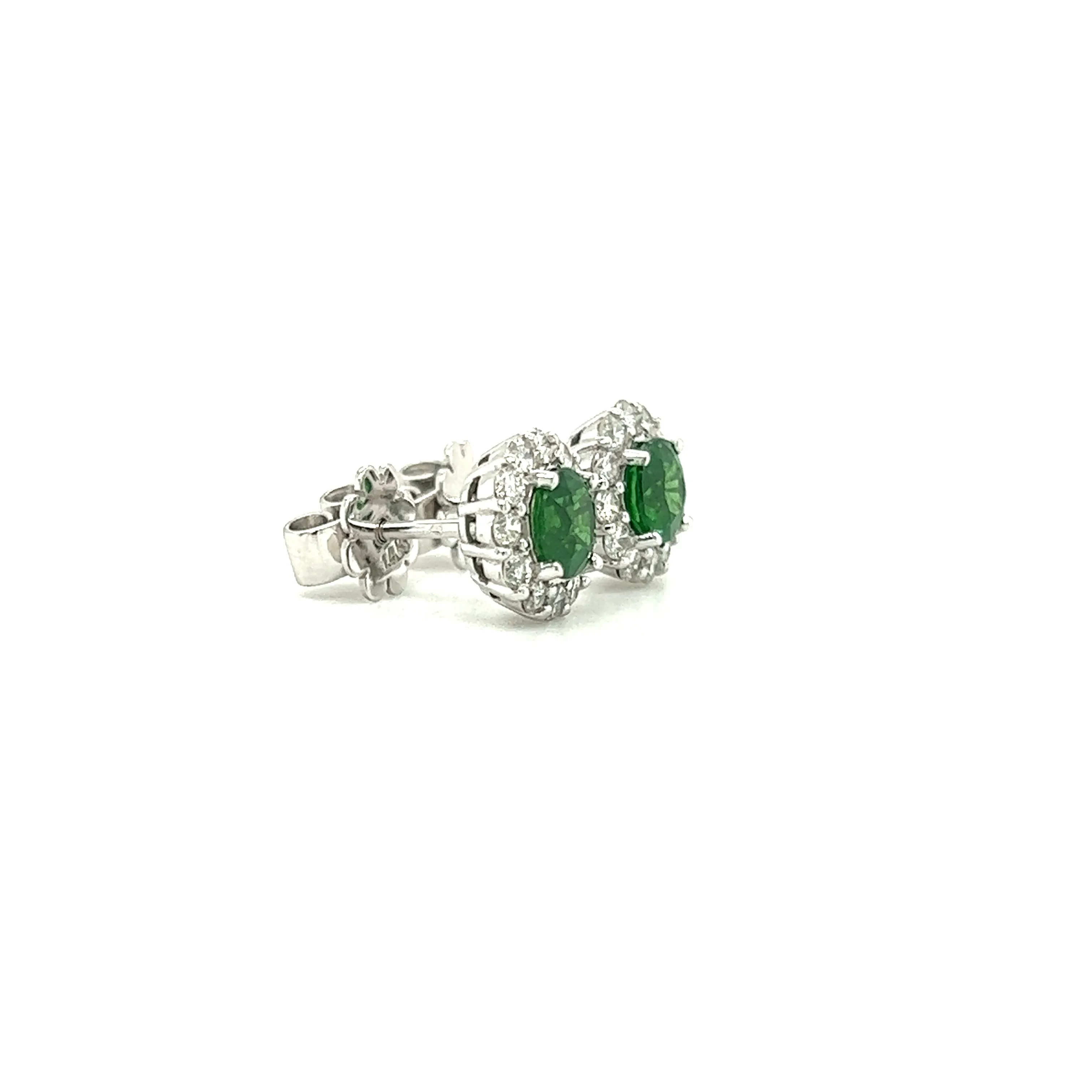 Round Tsavorite Stud Earrings with 0.56ctw of Diamonds in 14K White Gold