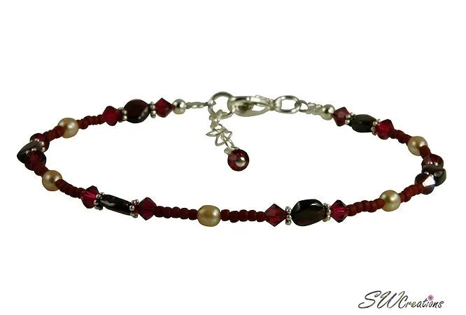 Ruby Pearl Garnet Gemstone Ankle Bracelet