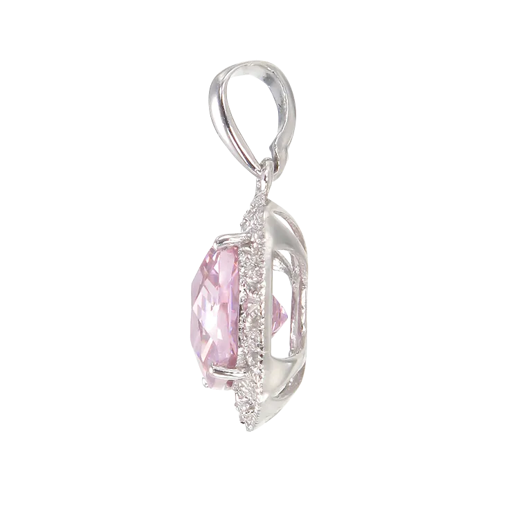 Shimmering Pink Pendant with Halo