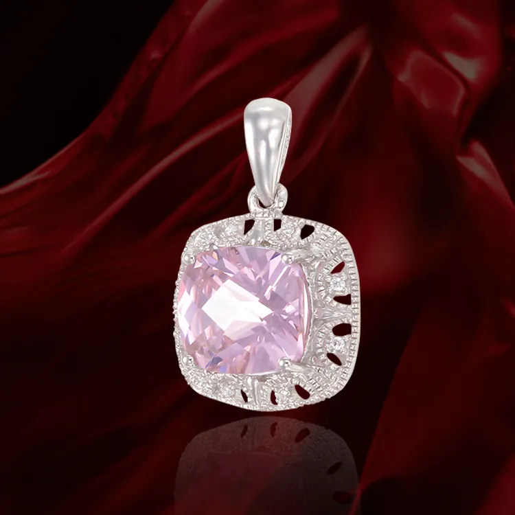 Shimmering Pink Pendant with Halo