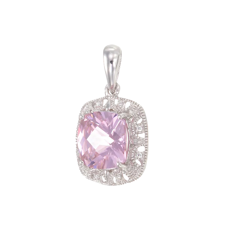 Shimmering Pink Pendant with Halo