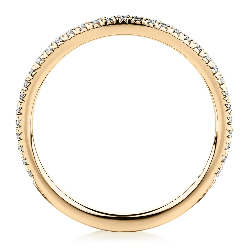 Signature Simulant Diamond 0.23 carat* TW round brilliant curved wedding or eternity band in 14 carat yellow gold