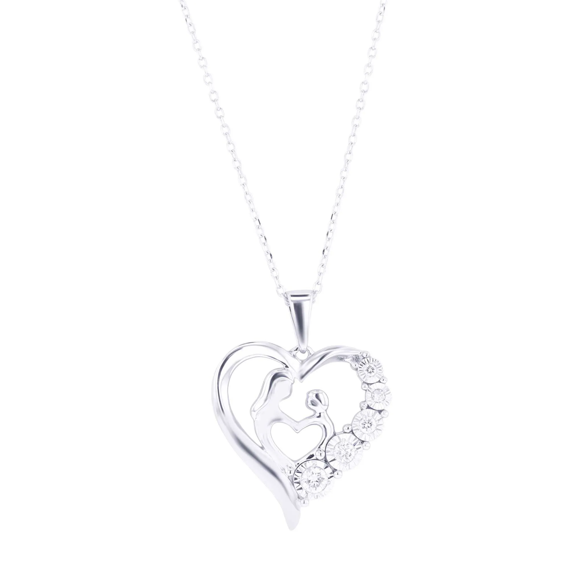 Silver Mother's Love Diamond Heart Necklace