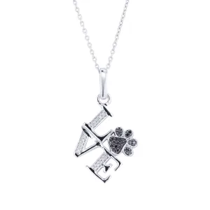 Silver Philly Love Paw Print Black Diamond Necklace