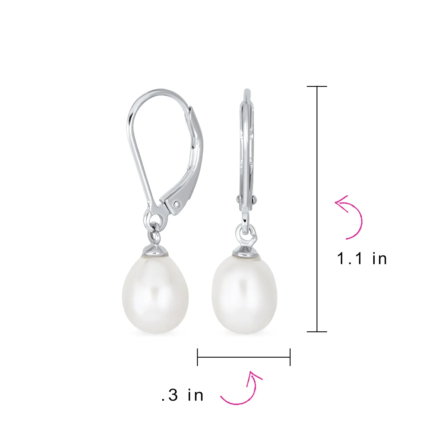 Simple Bridal CZ Accent Pink Black Pearl Teardrop Dangle Earrings Sterling Silver