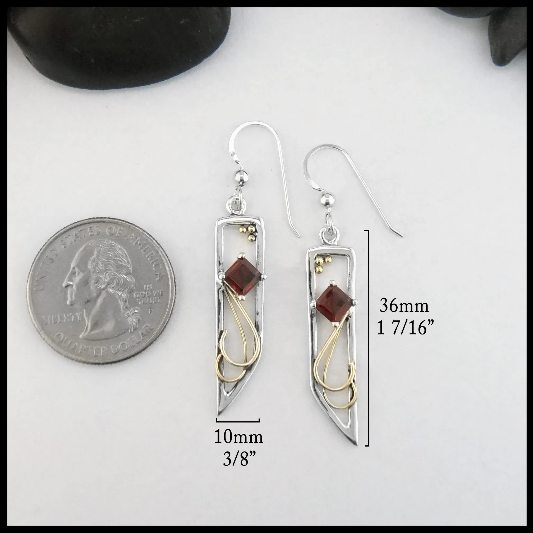 Simple Drop Earrings with Garnet