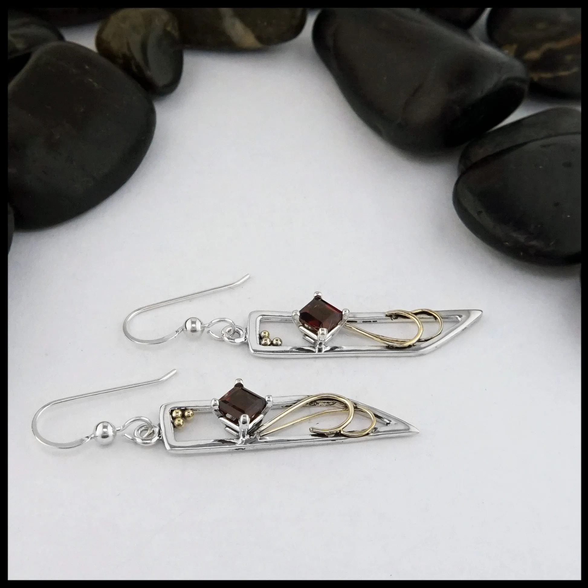 Simple Drop Earrings with Garnet