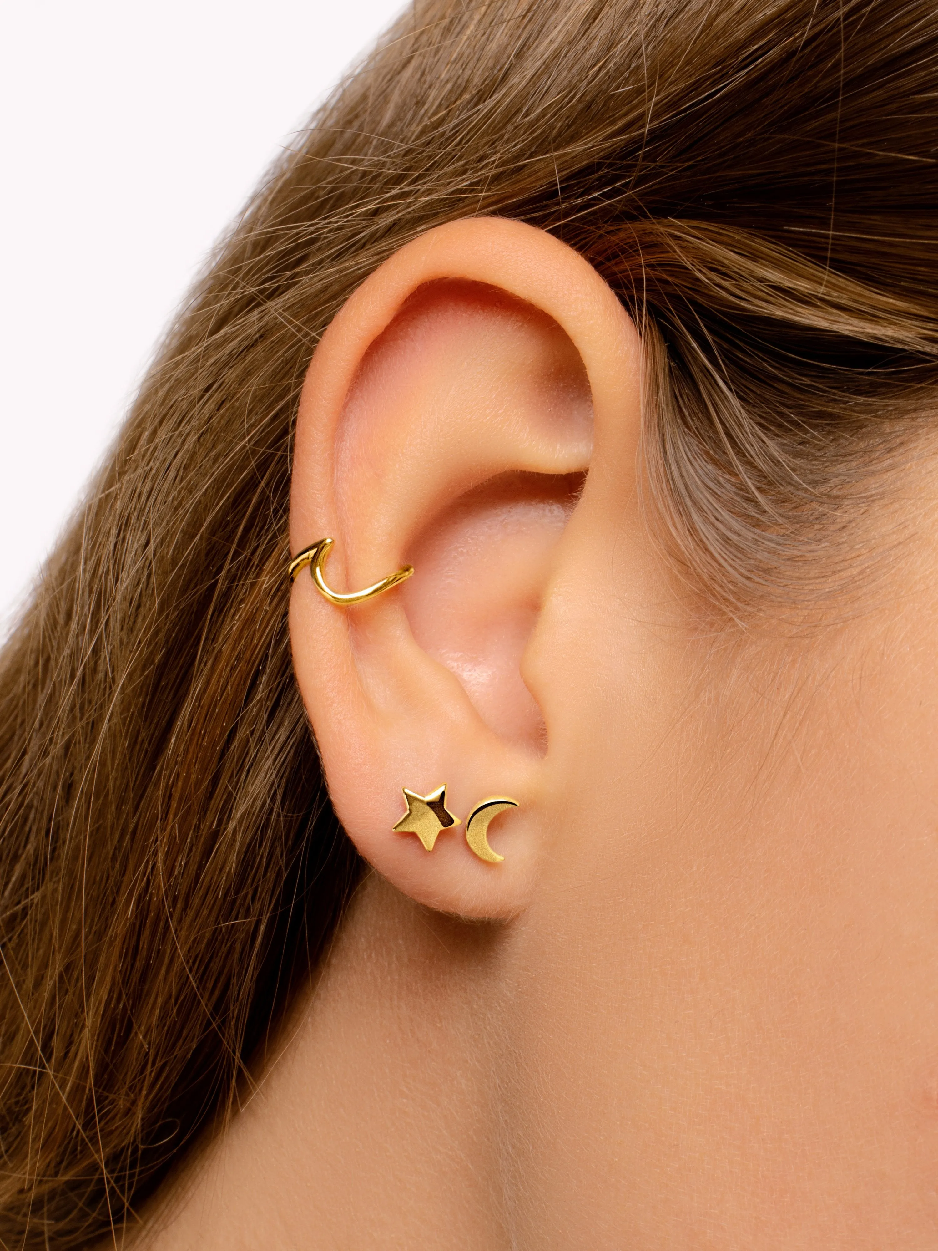 Simple Moon & Star Gold Earrings