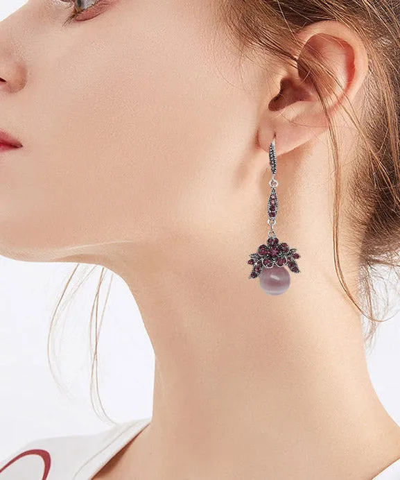 Simple Purple Overgild Zircon Opal Tassel Drop Earrings