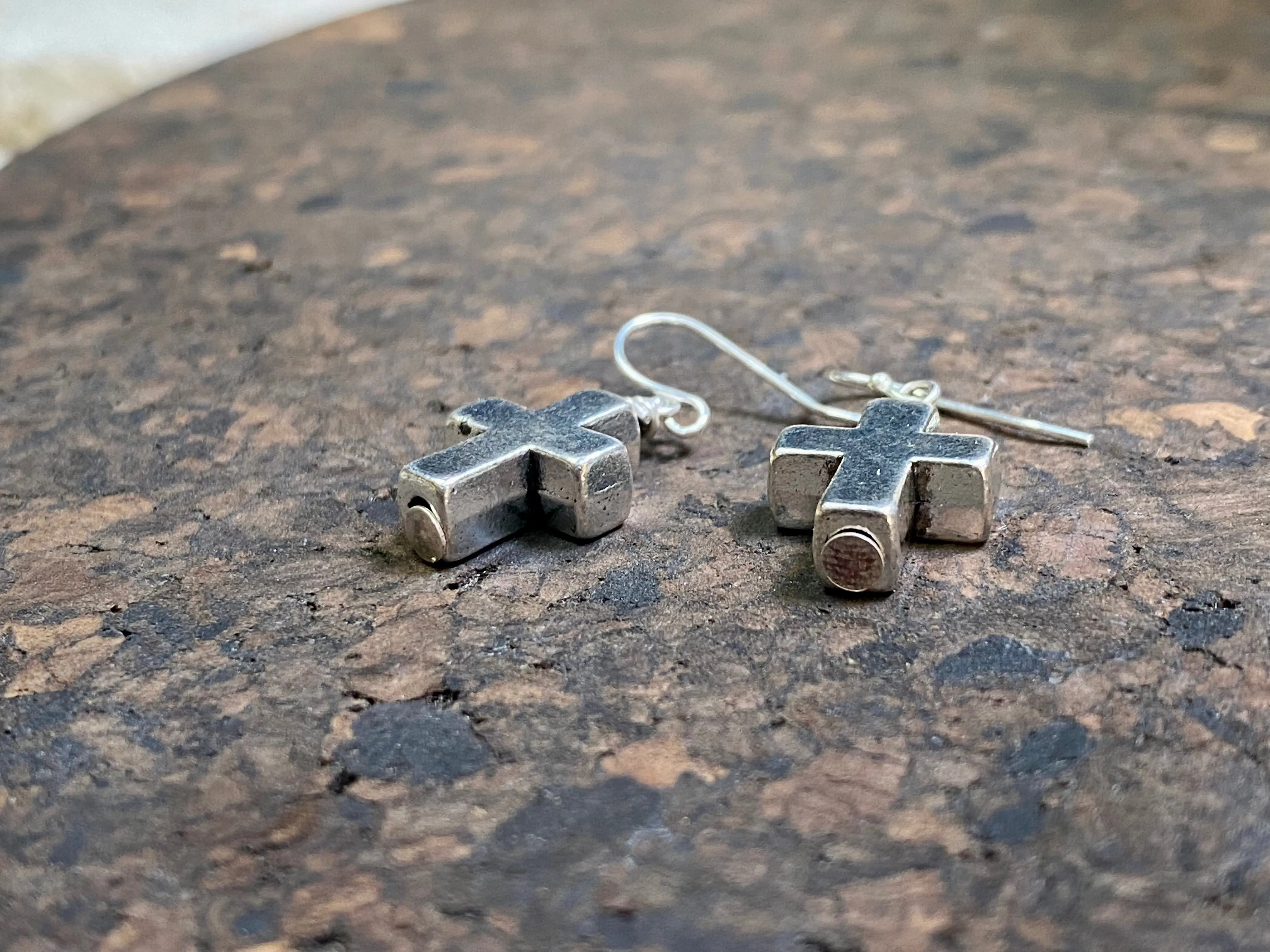 Simple Silver Cross Earrings