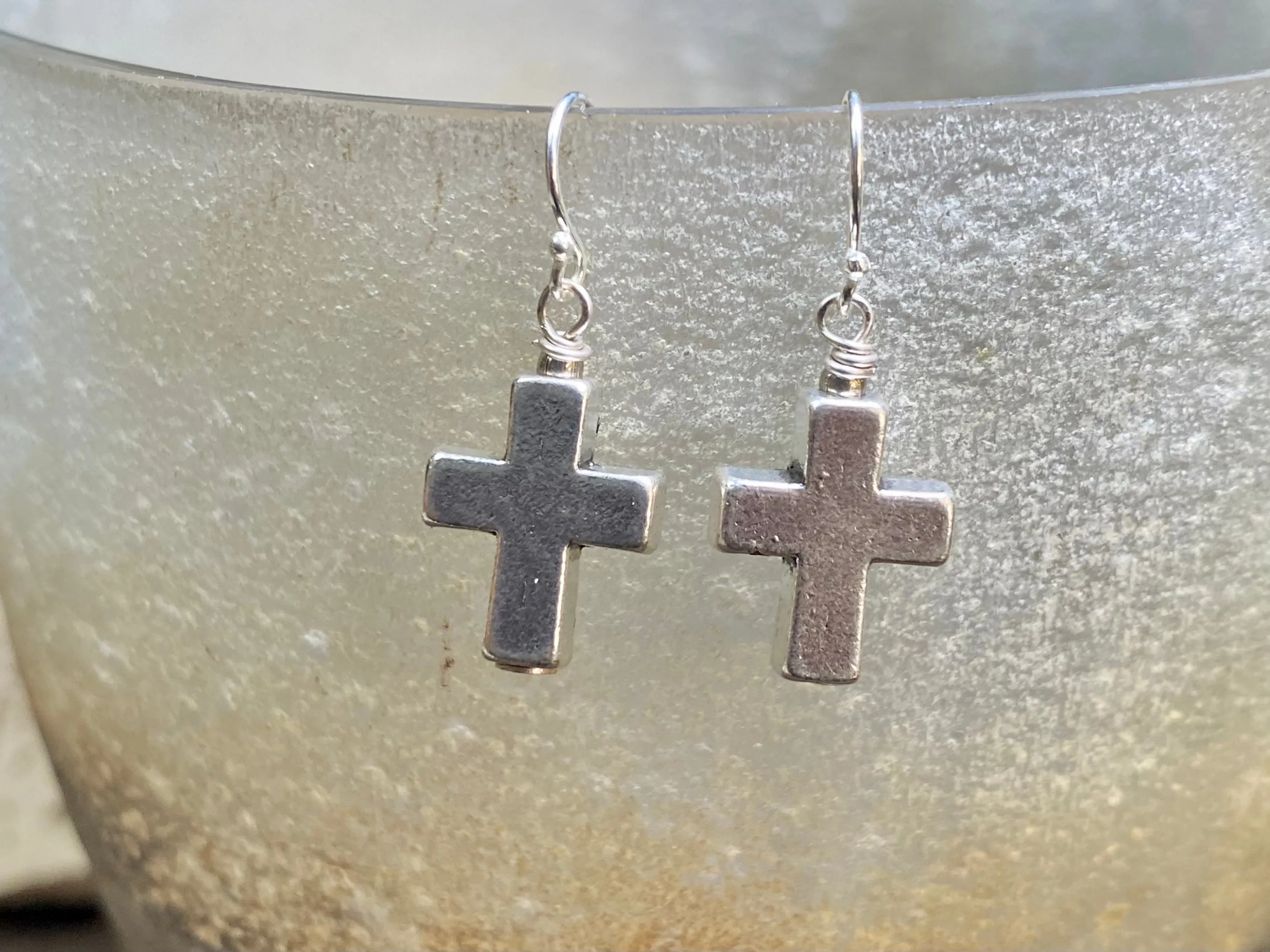 Simple Silver Cross Earrings