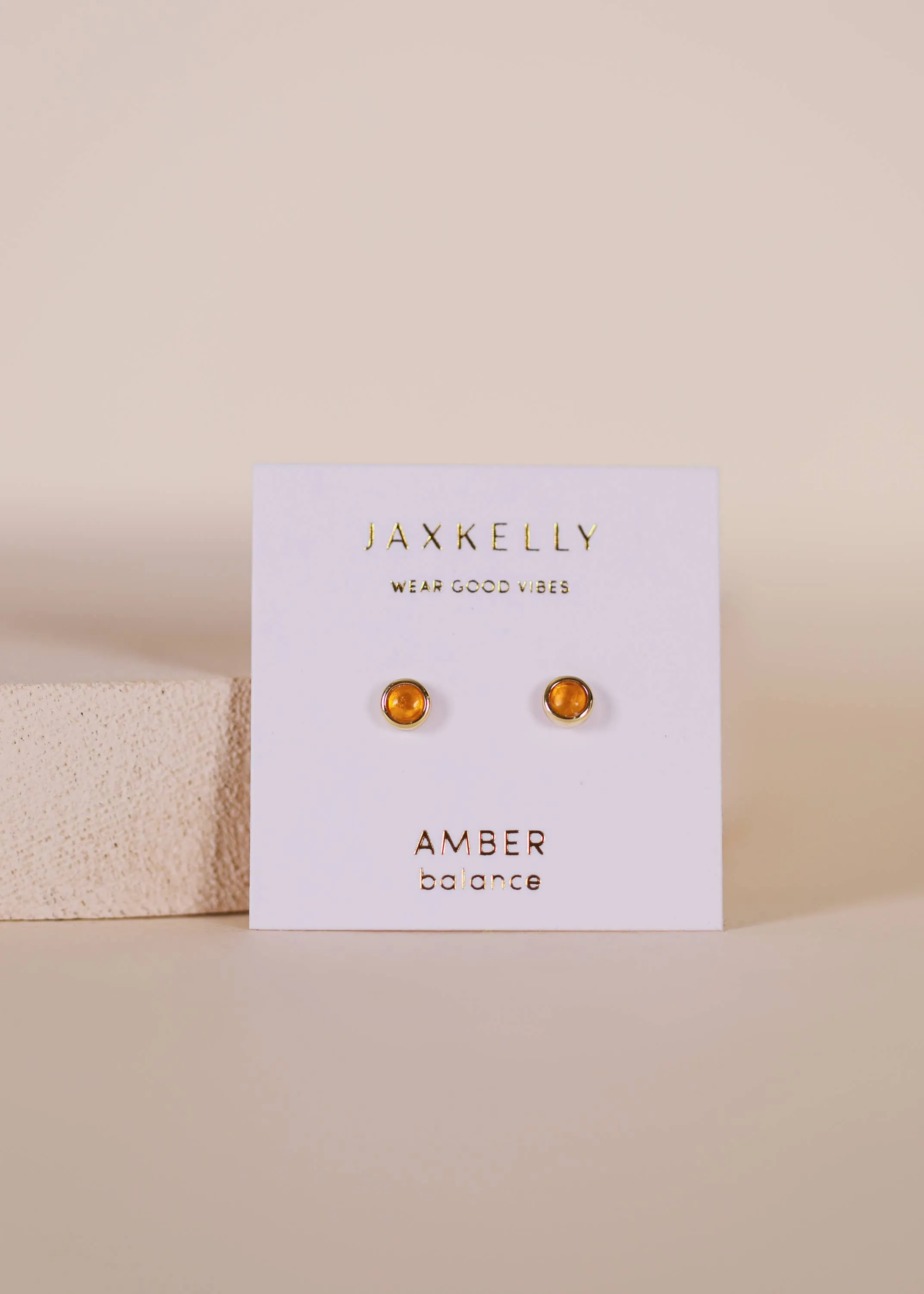 Simple Stud Earring - Amber Gemstone