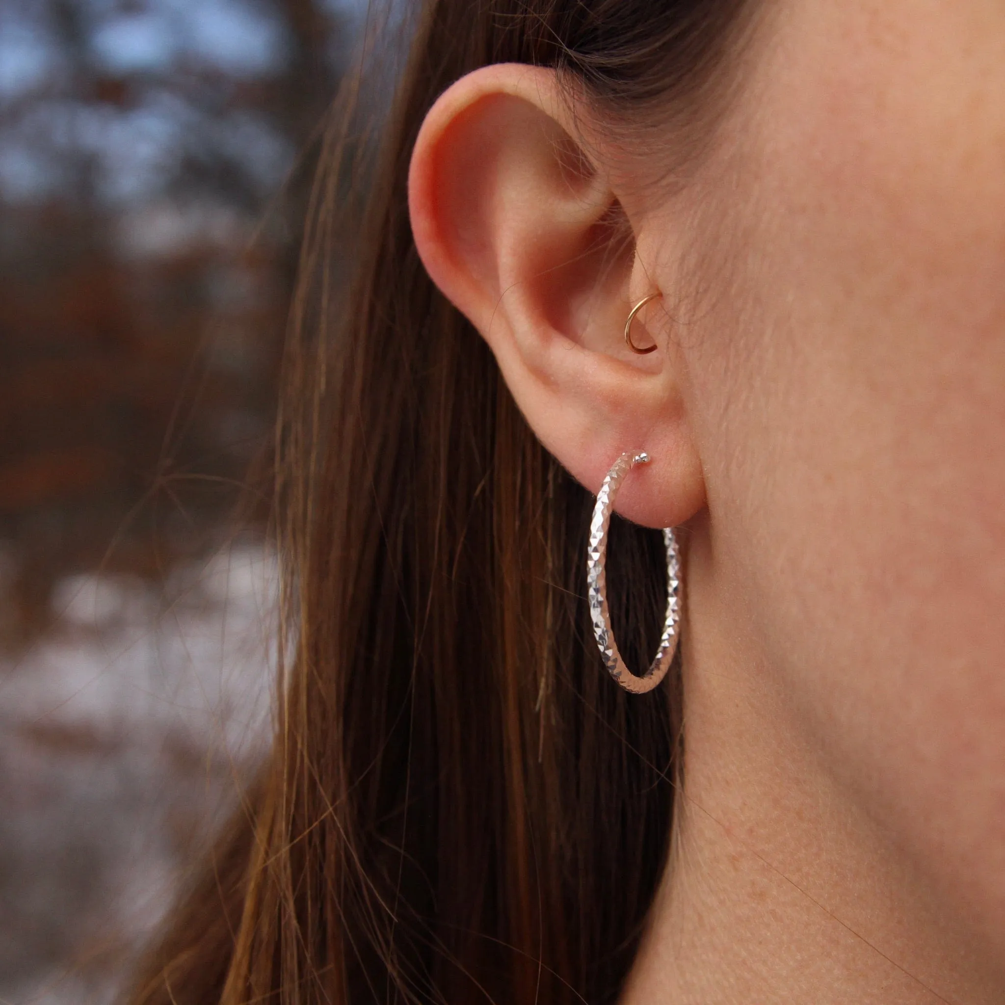 Small Sterling Silver Faceted Hoops