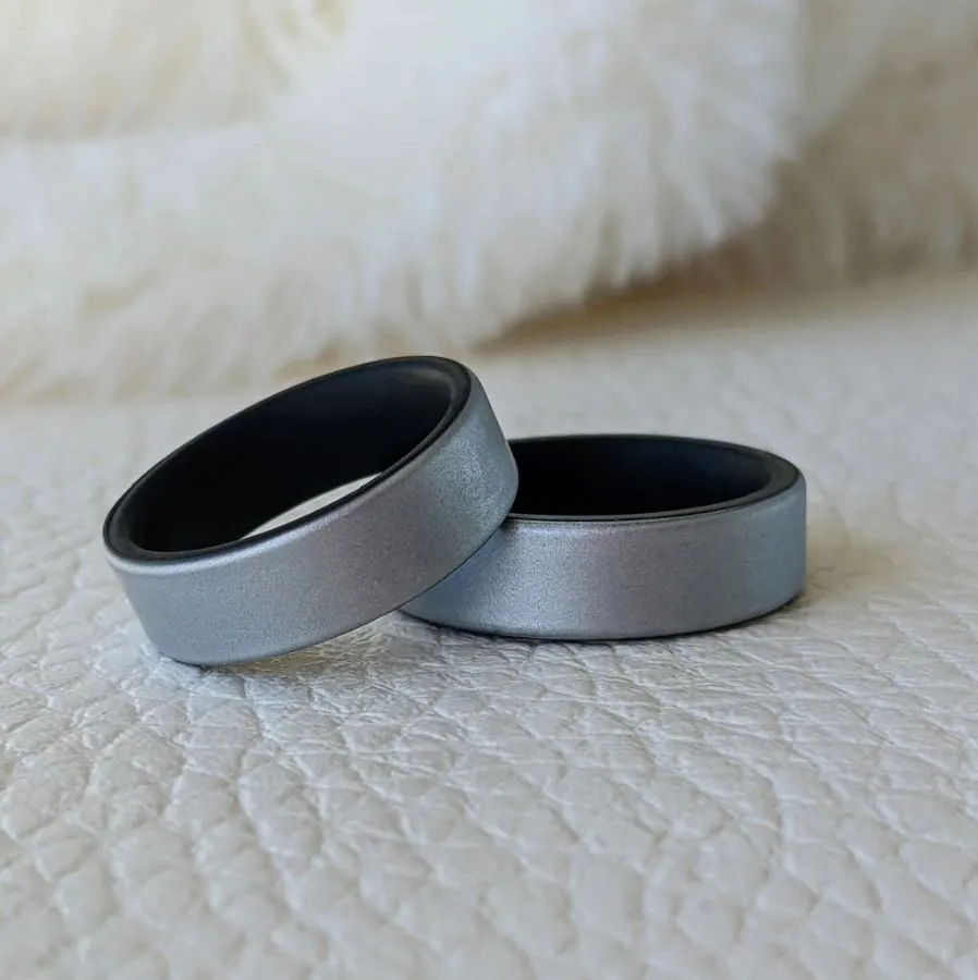 Smooth Silver Dual Layer Breathable Silicone Ring