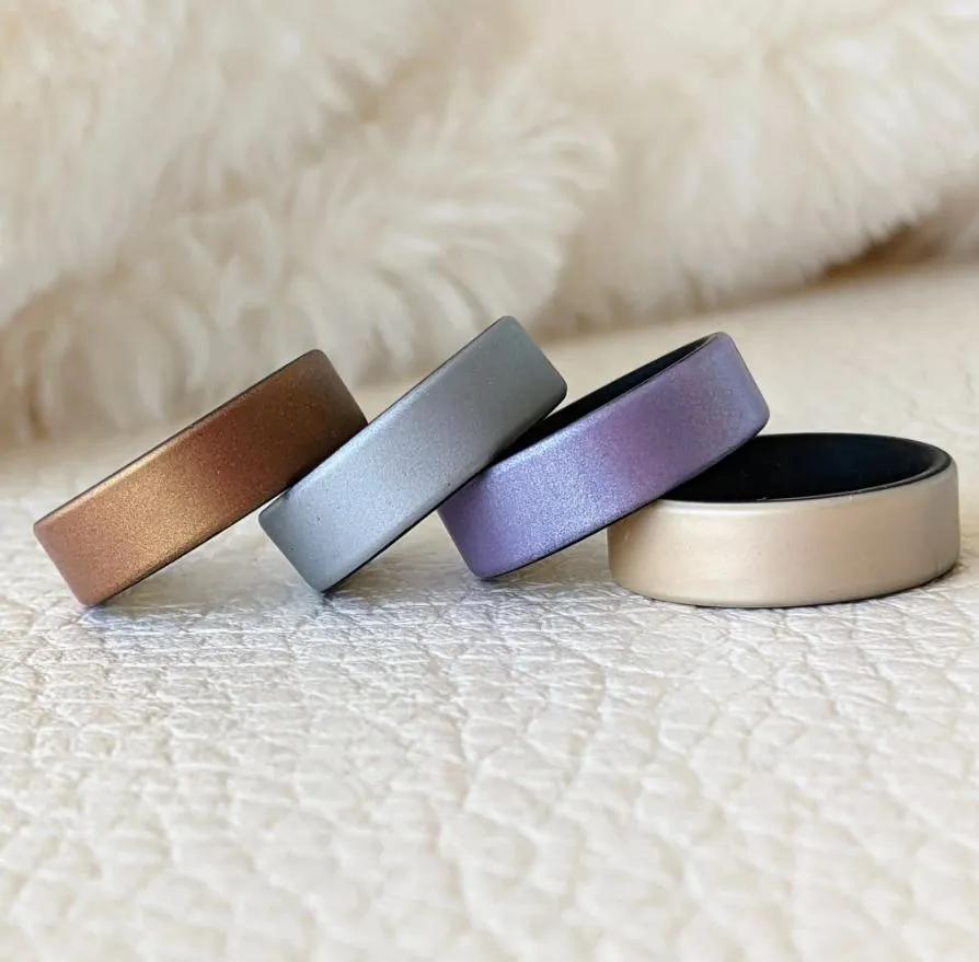 Smooth Silver Dual Layer Breathable Silicone Ring