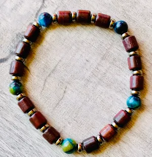 🔴SOLD🔴London Handmade Blue Tigers Eye, Hematite, and Wood Expandable Bracelet