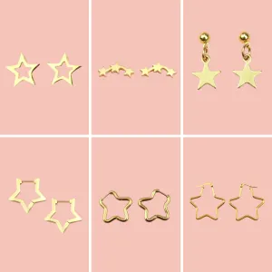 Star Earrings Bundle (6 Pairs) (Gold Plated)