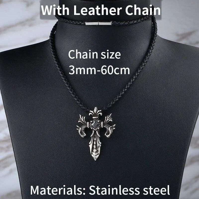 Steel soldier Wholesale Jewelry Charm Necklace Pendants Red & Black CZ Cross Jewelry woman and Man stone Sword